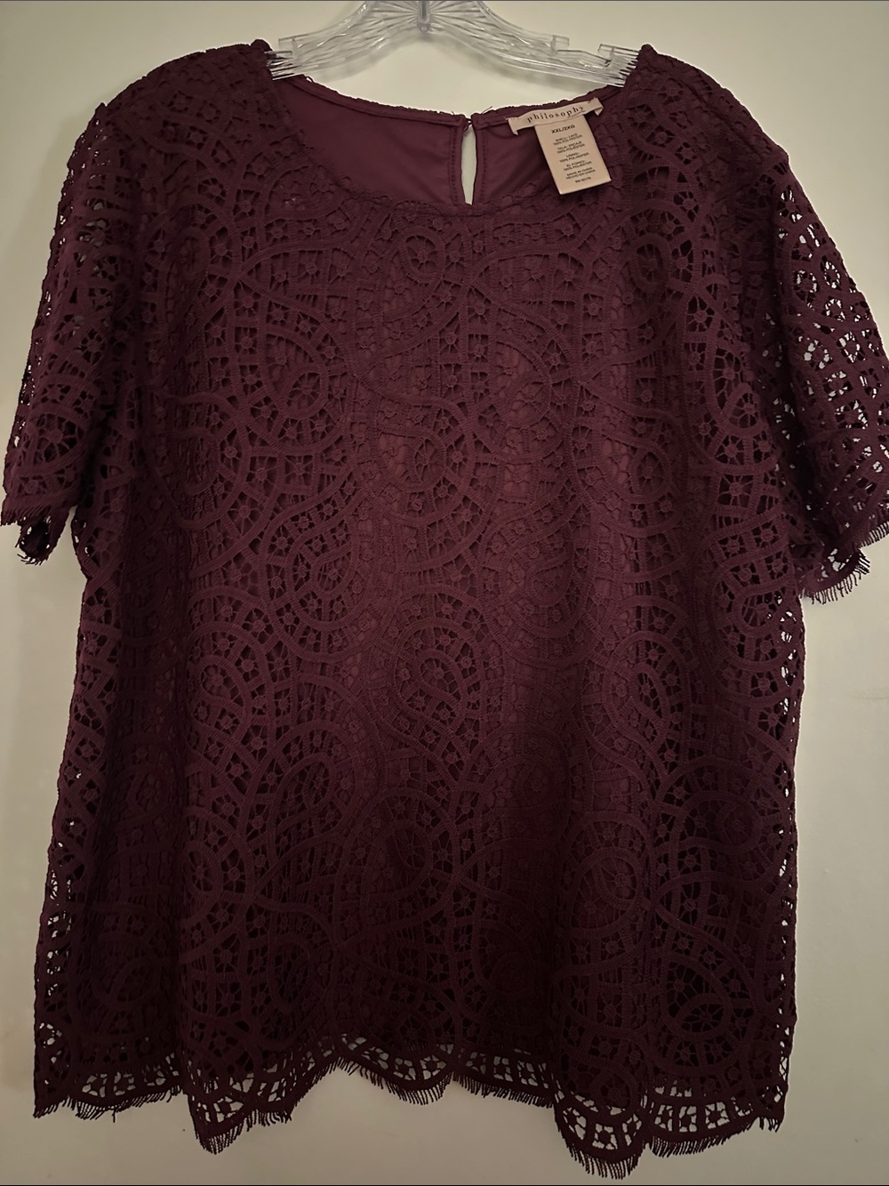Philosophy Plum Crochet Lace Short Sleeve Top